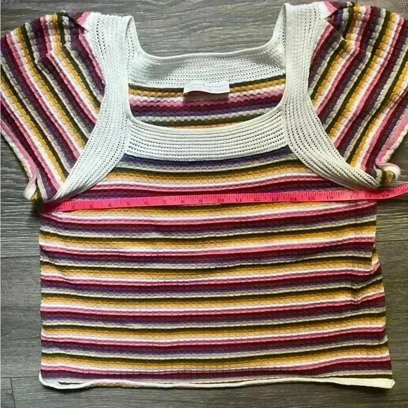 Maison Montagut Balloon Short Sleeve Striped Sweater with Crochet Detail Size M - Picture 6 of 6